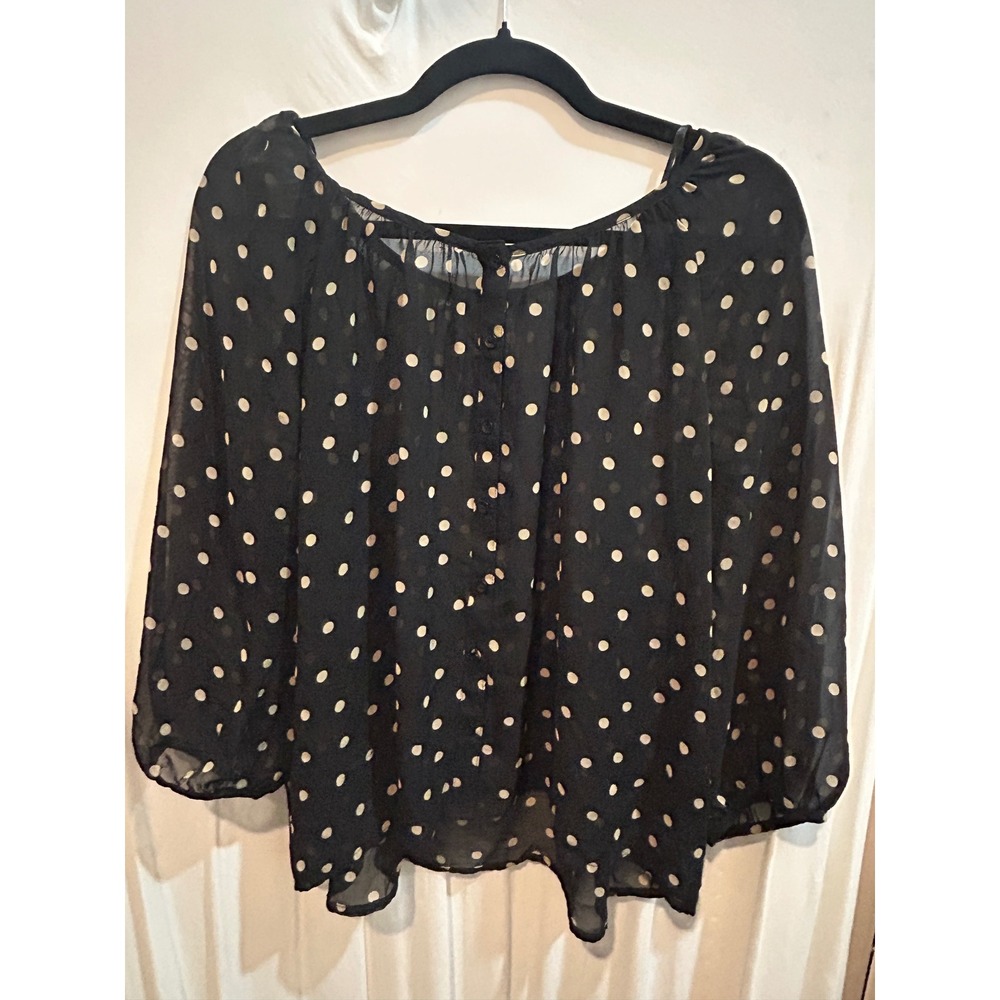 H&M Black‎ Polka Dot Button Front Sheer Blouse Top Long Sleeve Party